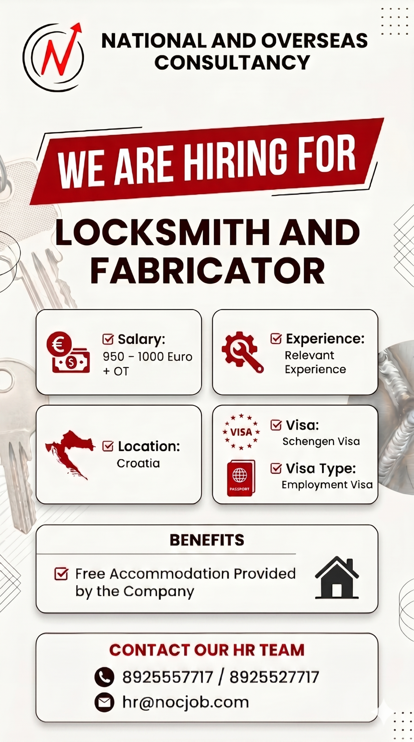 we are hiring Locksmith and Fabricator
