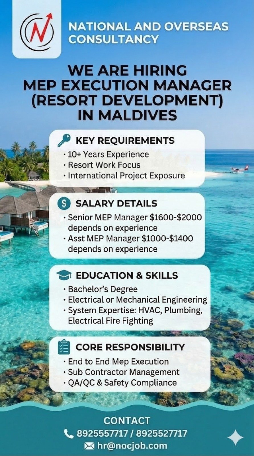 we are hiring MEP Execution Manager (Resort Development)