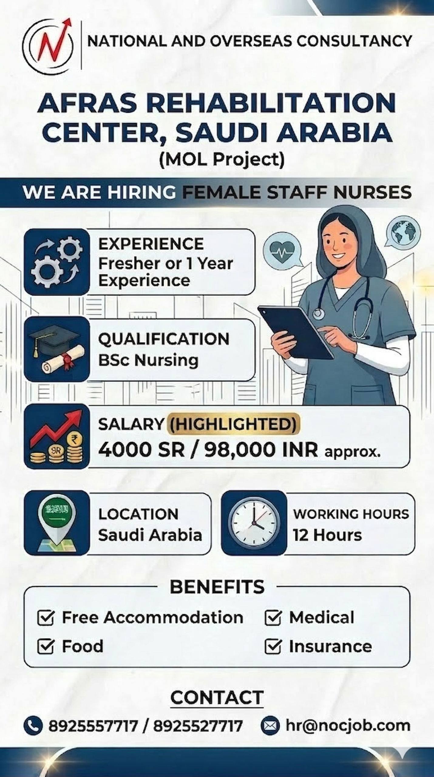 Female Staff Nurse – Afras Rehabilitation Center (Saudi Arabia)