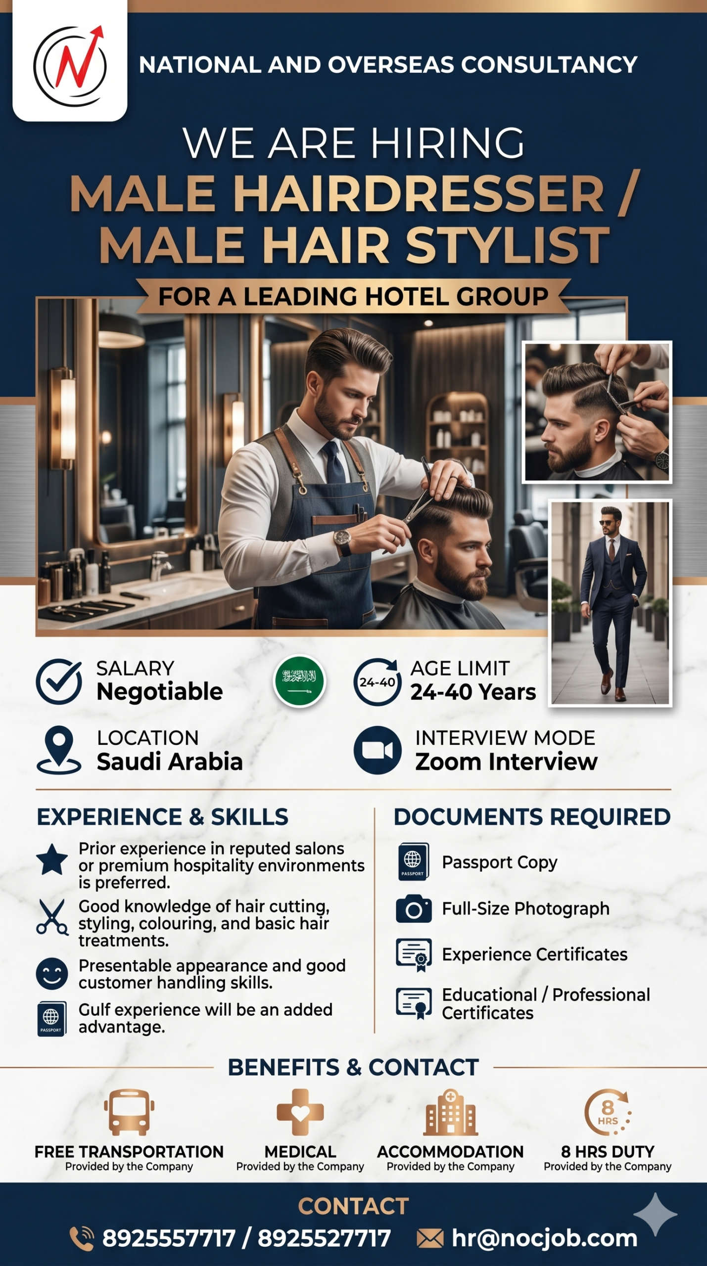 we are hiring Male Hairdresser / Male Hair Stylist (for a leading hotel group)