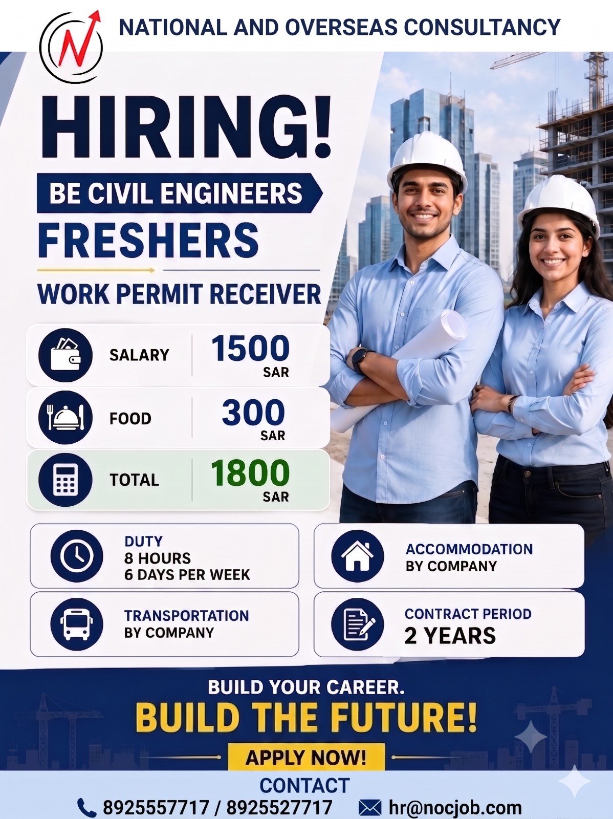 we are hiring Civil Engineering Graduate / Fresher – Work Permit Receiver (WPR)