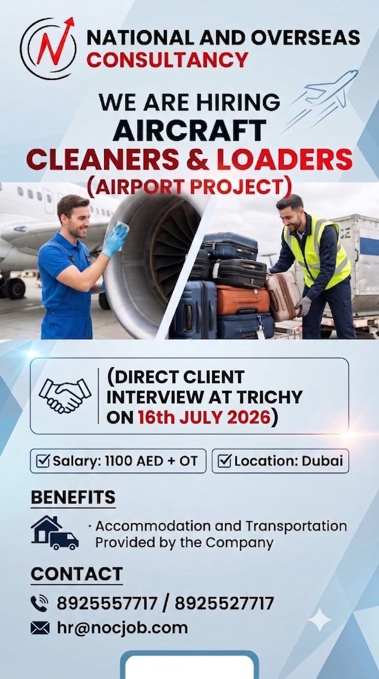 we are hiring Aircraft cleaners & Loaders (Airport Project)