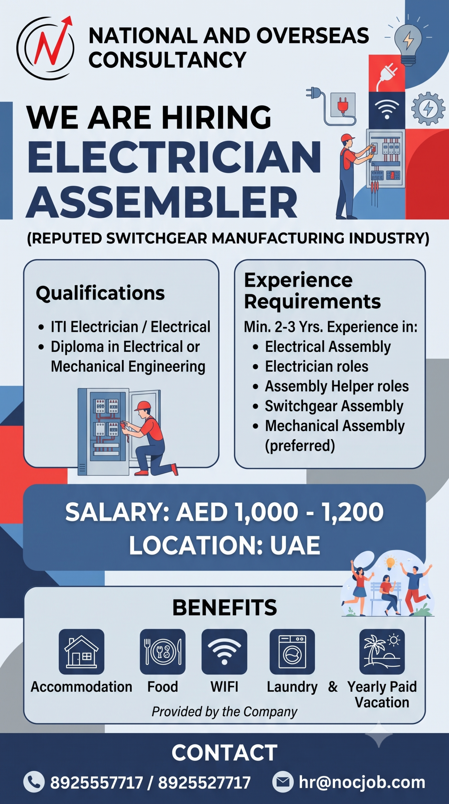 we are hiring Electrician Assembler