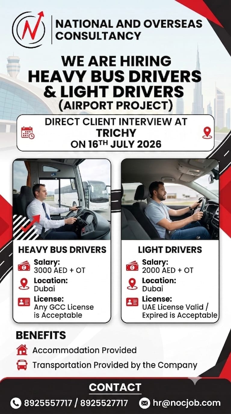 we are hiring heavy bus drivers & light drivers (Airport Project)