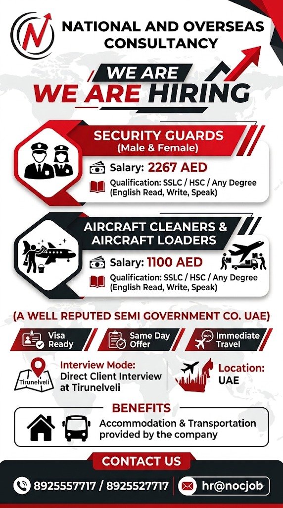 we are Hiring Security Guards (Male & Female) & Aircraft Cleaners & Aircraft Loaders (UAE)